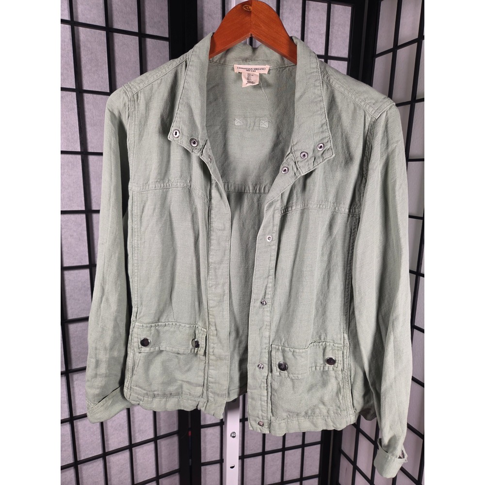 Christian Siriano New York Sage Green Linen Blend Utility Jacket Womens Large